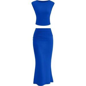 Skirt Sets Women 2 Piece Outfits Blue